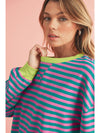 Green Stripe Contrast Edge Oversized Sweatshirt