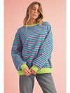 Green Stripe Contrast Edge Oversized Sweatshirt