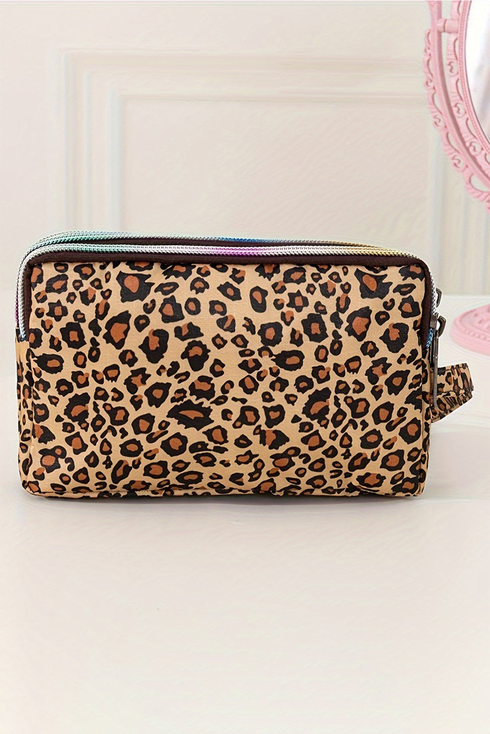 Brown Leopard Print PU Leather Wristlet Zipper Wallet