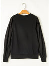 Black Eyelet Embroidered Patchwork Sleeve Ribbed Sweatshirt