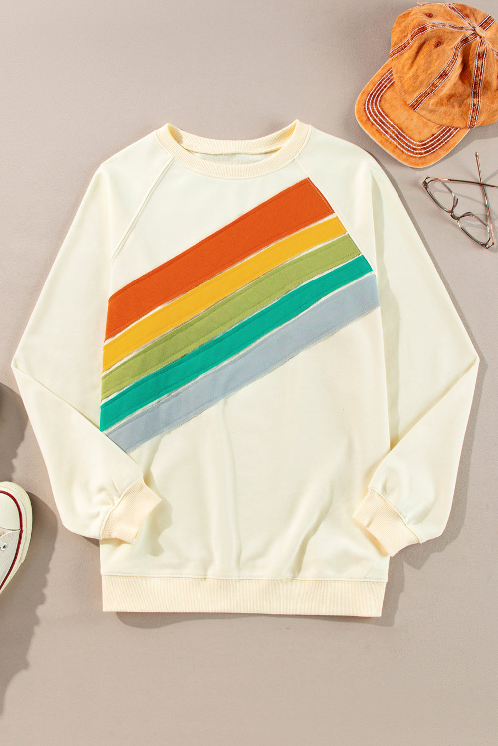 Black Rainbow Colorblock Pullover Sweatshirt