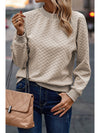 Beige Solid Color Textured Raglan Sleeve Pullover Sweatshirt