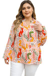 Orange Floral Abstract Print V NeckPlus Size Blouse