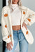 White Pumpkin Print Open Front Drop Shoulder Knit Cardigan