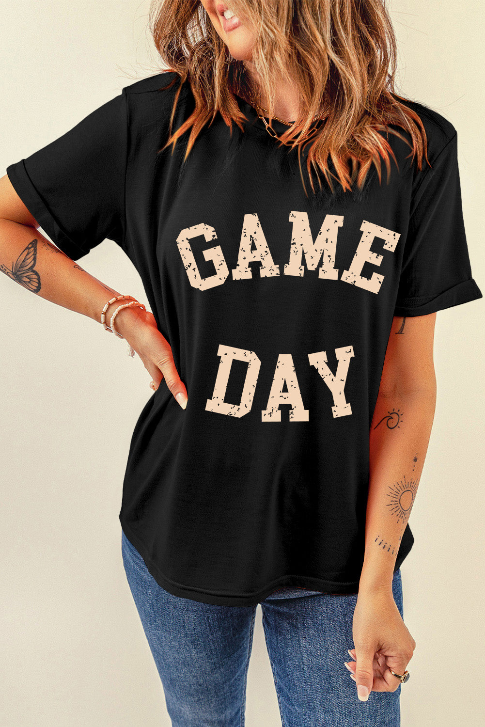 Black GAME DAY Crewneck Graphic T Shirt