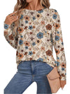 Khaki Allover Floral Print Crew Neck Long Sleeve Top