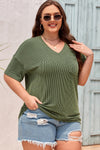 Black Twist Corded V-Neck Plain Plus T-Shirt