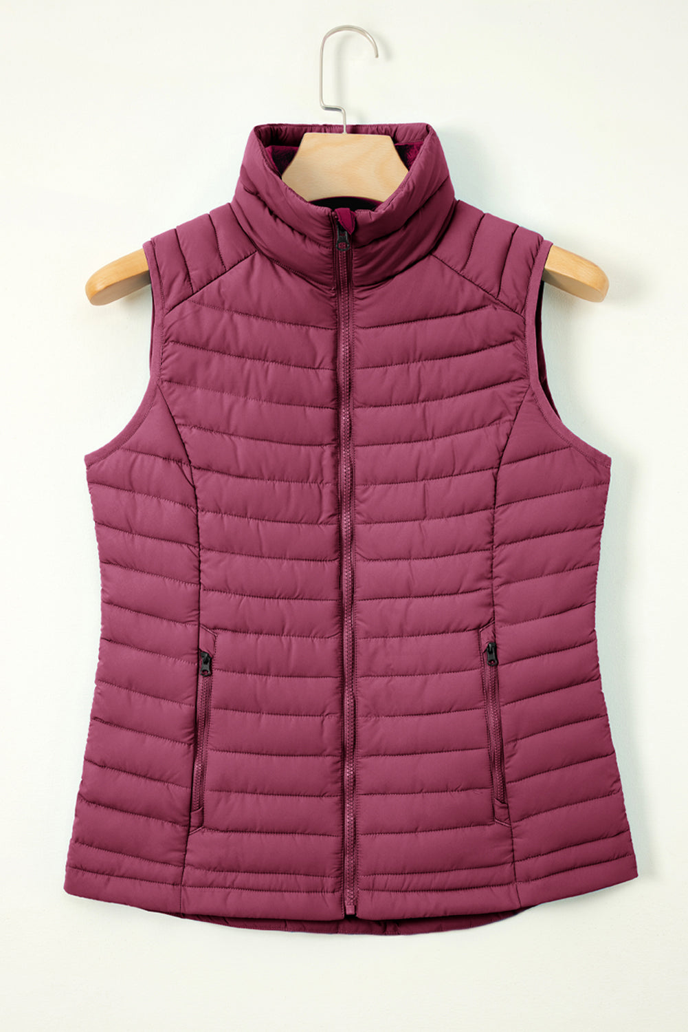 Sky Blue Plush Collared Quilted Zipped Puffer Vest