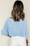 Beau Blue Solid Color Boat Neck Batwing Long Sleeve Top