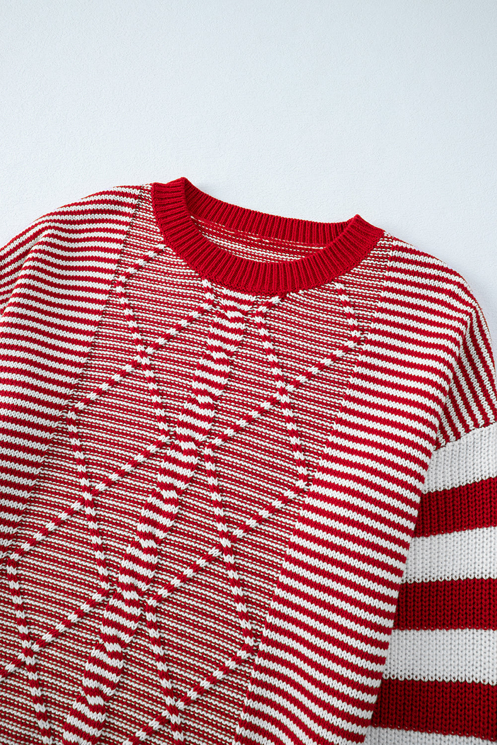 Red Stripe Twisted Knitted Drop Shoulder Sweater