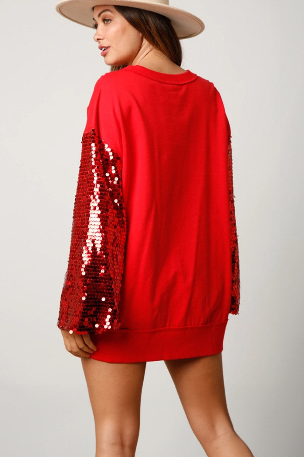 Fiery Red Christmas Sequin Lantern Sleeve Sweatshirt