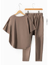 Taupe Batwing Sleeve High Low Tee and Drawstring Crop Pants Set