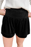 Shorts Black Velvet Smocked High Waist Shorts.