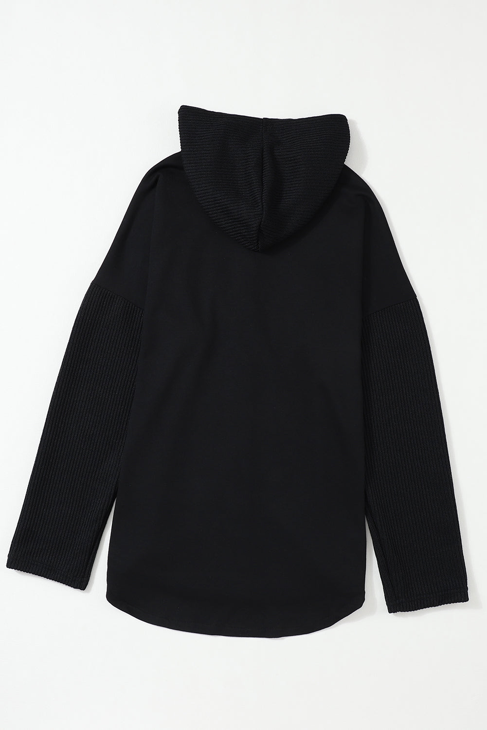 Black Button Up Knitted Sleeve Hoodie