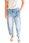 Beau Blue Light Wash Floral Pocketed High Waist Jeans