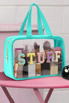 Light Blue STUFF Patch Clear Makeup Bag