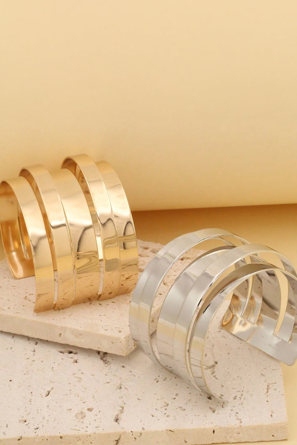 Gold Minimalist Multi Layered Open Cuff Alloy Bangle