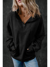 Black Zip-up Stand Neck Kangaroo Pocket Sweatshirt