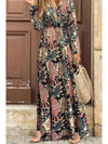 Black Floral Print V Neck Wrap High Waist Maxi Dress