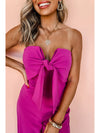 Bright Pink Bowknot Strapless Wide Leg Jumpsuit