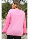 Pink Plus Size Santa Christmas Sequin Sleeve Patchwork Sweatshirt