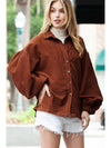 Coffee Corduroy Button Up Lantern Sleeve Jacket