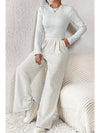 Beige Slim Fit Crop Top and Wide Leg Pants Set