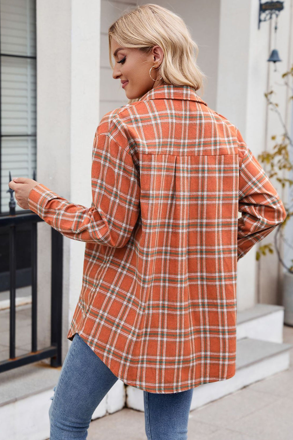 Green Plaid Chest Pocket Button Front Shirt