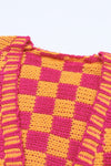 Multicolor Plaid Open Front Knitted Cardigan