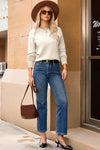 Camel Buttoned Cuffs Raglan Sleeve Knit Sweater