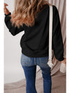 Black Solid Color Drop Shoulder Terry Sweatshirt