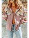 Light Pink Geometric Patchwork Hooded Zip Up Jacket