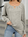 Cutout Round Neck Long Sleeve T-Shirt - Cocoa Yacht Club