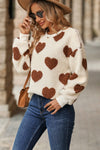 Chestnut Heart Shape Drop Shoulder Crewneck Plush Sweatshirt