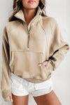 Flamingo Zip Up Stand Collar Ribbed Thumbhole Sleeve Sweatshirt