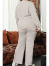 Parchment Plus Size Ribbed V Neck Pullover and Pants Set