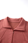 Flamingo Zip Up Stand Collar Ribbed Thumbhole Sleeve Sweatshirt