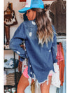 Sky Blue Light Wash Distressed Frayed Long Denim Jacket