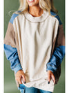 Sky Blue Colorblock Exposed Seam Patchwork Oversized Sweatshirt