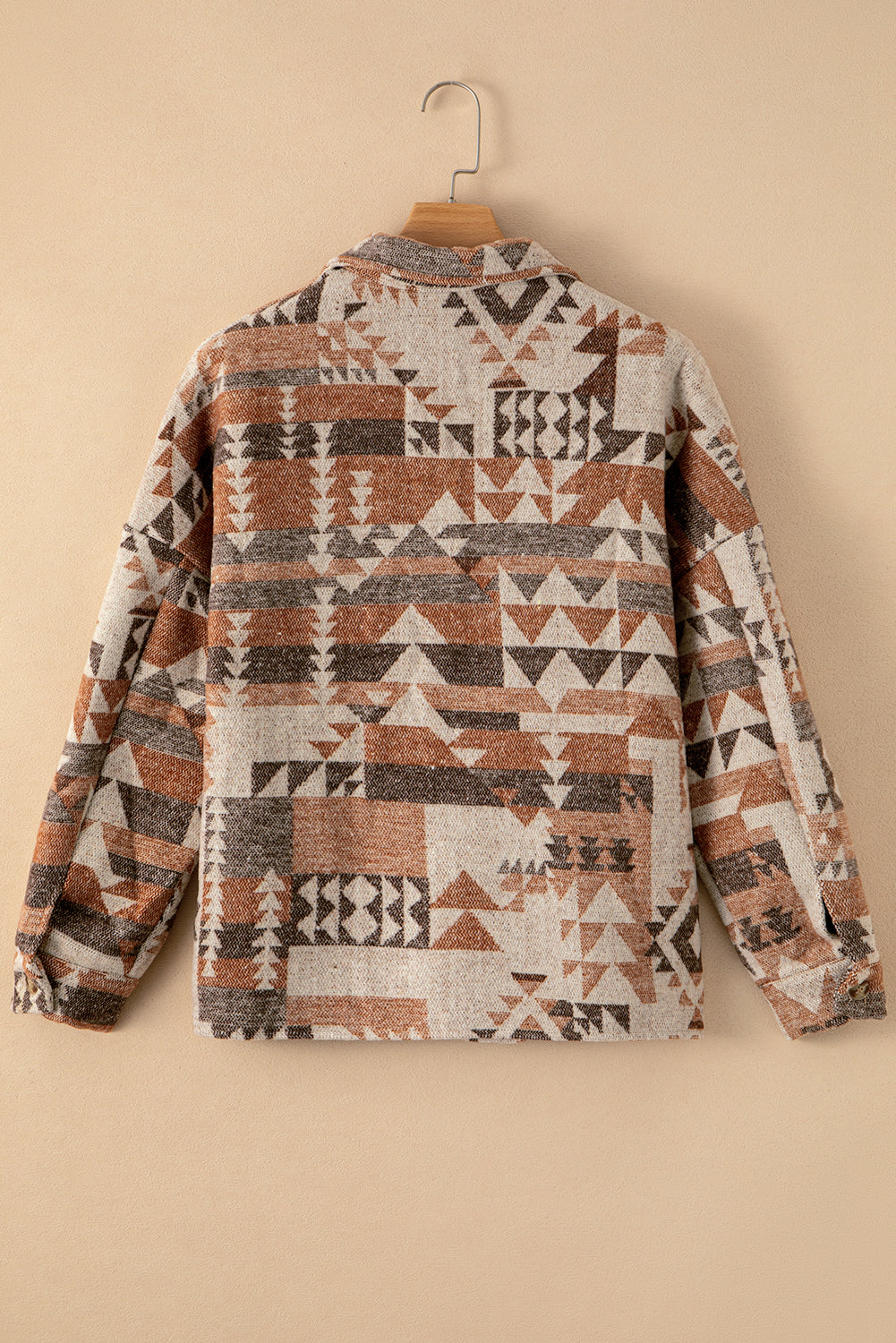 Brown Geometric Print Flap Pocket Jacket