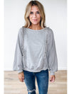 Light Grey Waffle Patchwork Long Sleeve Pullover Top