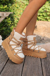 Camel Sherpa PU Leather Patchwork Lace-up Thick Bottom Snow Boots