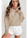 Parchment Quarter Zip Stand Neck Kangaroo Pocket Sweatshirt