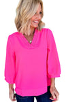 Moonlight Jade Frill V Neckline Puff Sleeve Crinkled Blouse