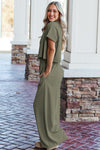 Navy Blue Raw Hem Loose Tee and Wide Leg Pants Set