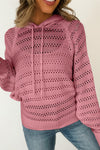 Sweaters Peach Blossom Pointelle Knit Raglan Sleeve Drawstring Hooded Sweater.