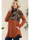 Celeste Full Size Curved Hem Leopard Turtleneck Long Sleeve Blouse