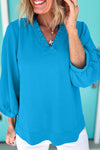 Moonlight Jade Frill V Neckline Puff Sleeve Crinkled Blouse