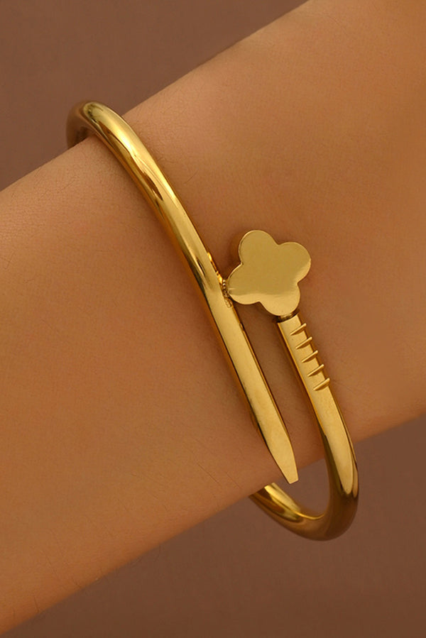 Gold Four Leaf Clover Bangle Bracelet