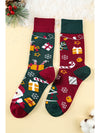 Racing Red Christmas Cartoon Pattern Color Block Tube Socks